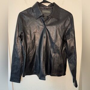 Banana Republic Luxury Vintage Genuine Leather Long Sleeve Black Blouse Size S